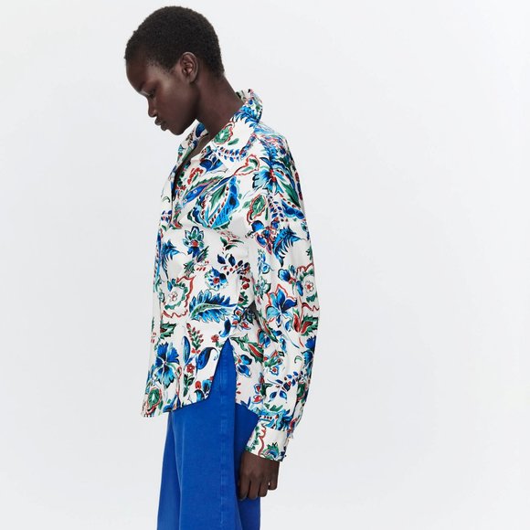 NEW Zara POPLIN Button up Floral Shirt Blouse- Size S OVERSIZED - Picture 5 of 16